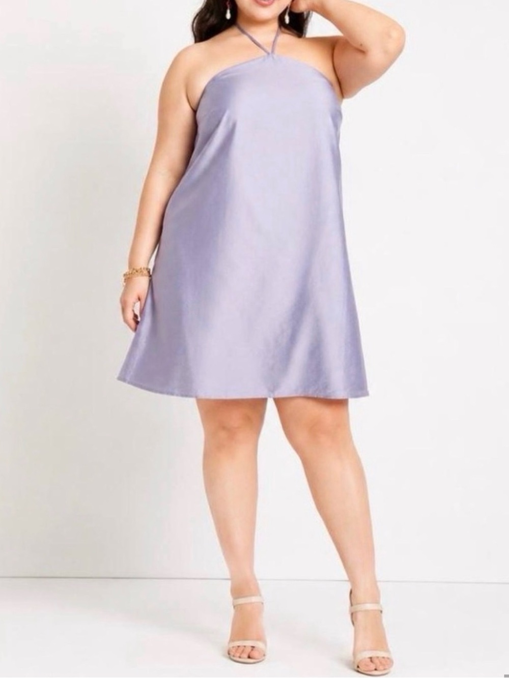 Eloquii Lavender Satin Halter Slip Dress